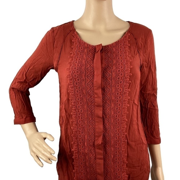 Anthropologie Maeve Crescent Street Blouse Size 0 Rust Red - Picture 2 of 7